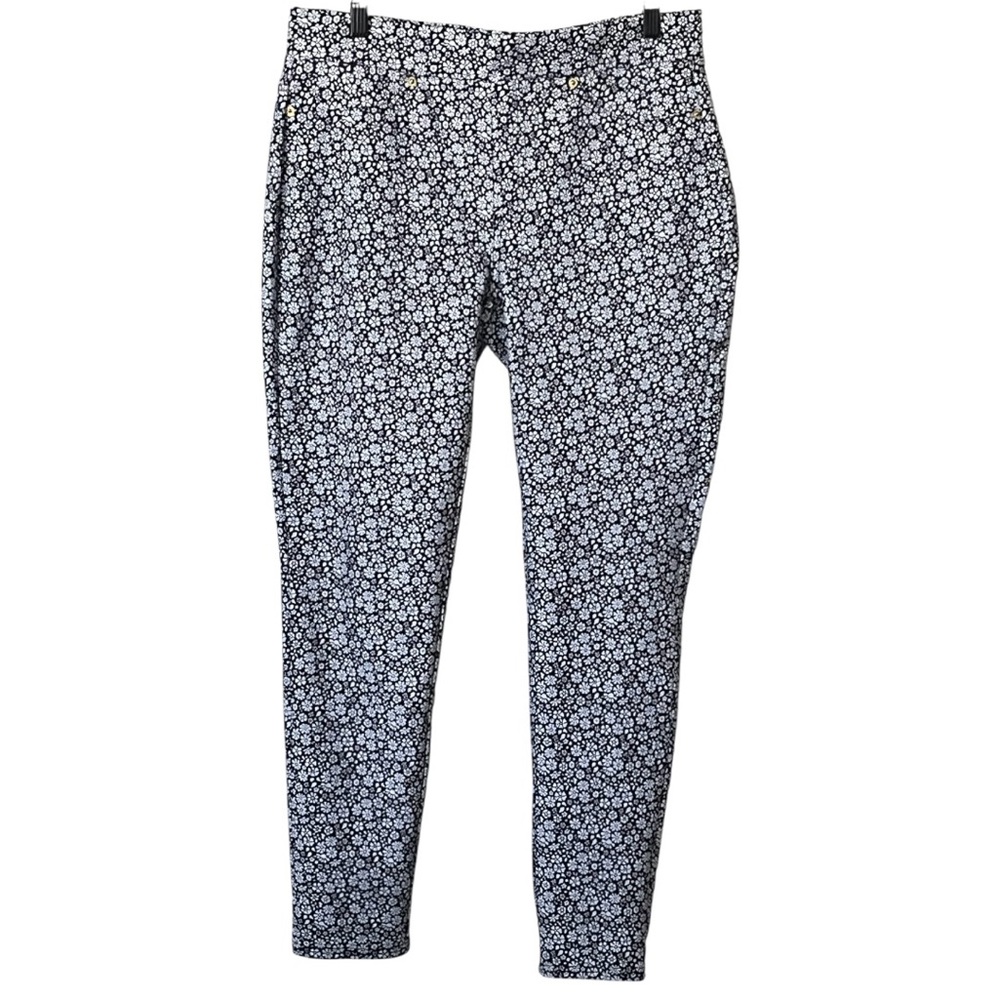 Michael Kors Black and White Floral Stretch Pull on Ankle Pants L